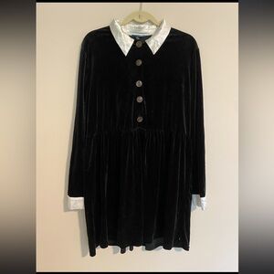 Wednesday Adams Inspired Black Gothic High Collar Velvet ModCloth Mini Dress